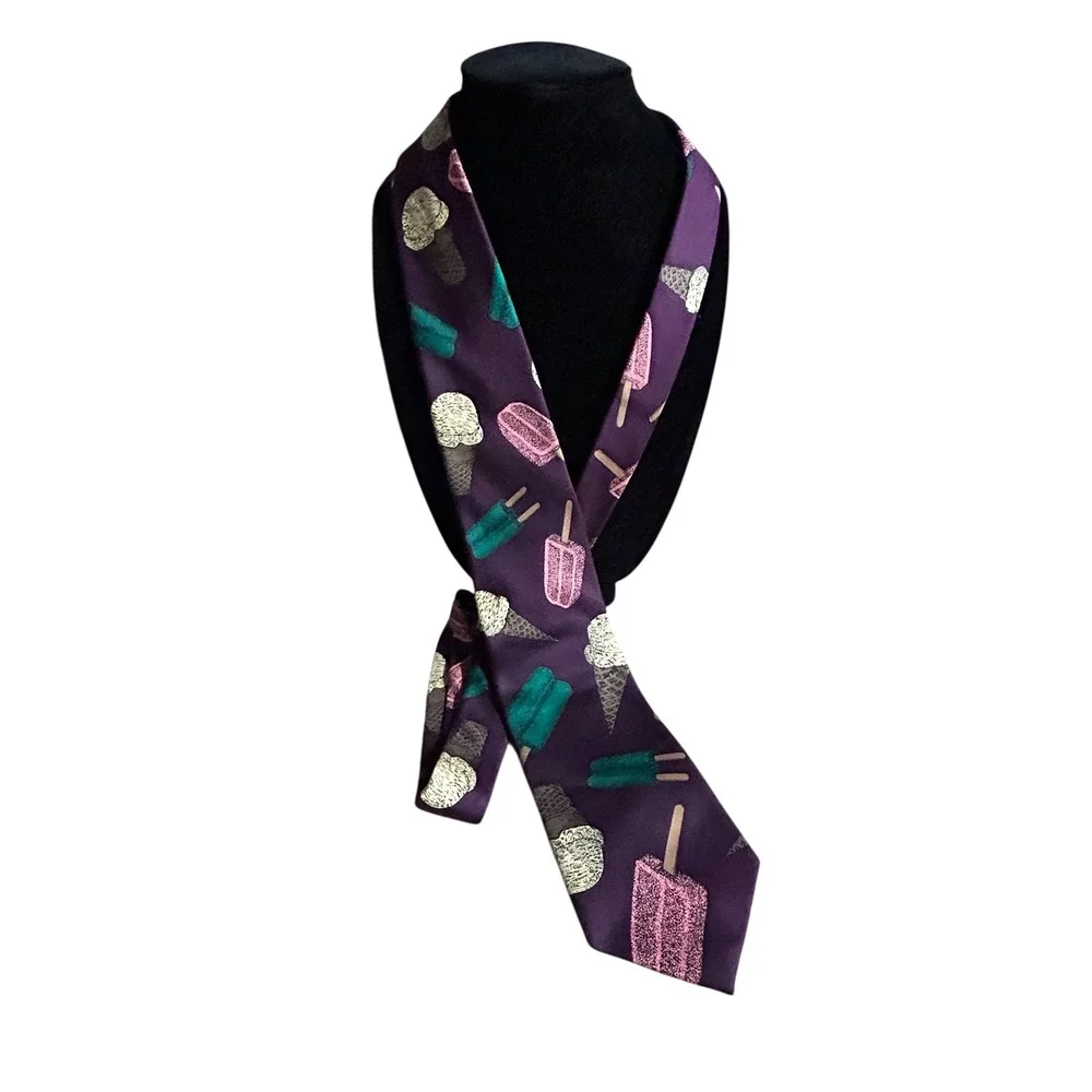Ferrell Reed for the Locker Room  Silk Tie Purple Ice Cream Cone‎ Popsicle Print